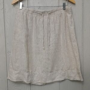J. Jill Love Linen Stripped Skirt Draw String Elastic Wasitband Pockets Size M